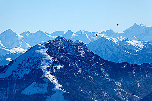 冬天,风景,热,空气,气球,巴伐利亚,阿尔卑斯山,坎彭完特山,齐姆高,上巴伐利亚,德国,欧洲