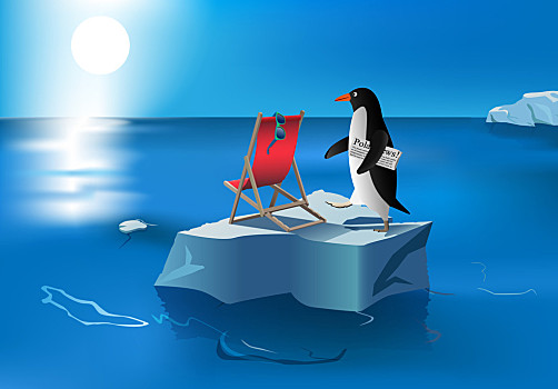 企鹅,日光浴,矢量,滑稽,插画,融化,冰山,倾斜,透明