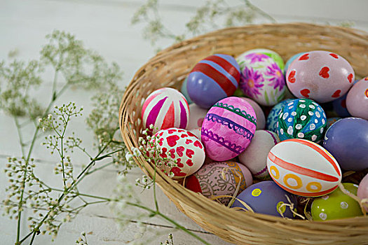 篮子,涂绘,复活节彩蛋,木质背景,特写