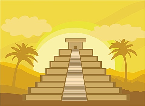 玛雅,金字塔,奇琴伊察,墨西哥,矢量,插画