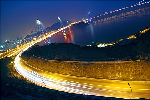 香港,桥,运输,夜晚