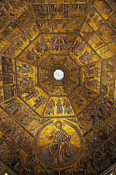 耶稣,13世纪,镶嵌图案,穹顶,天花板,洗礼堂,佛罗伦萨,托斯卡纳,意大利,欧洲