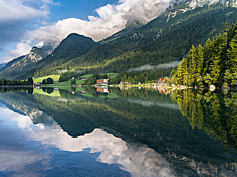 浪漫,湖,早晨,山脉,国家公园,巴伐利亚,德国,大幅,尺寸