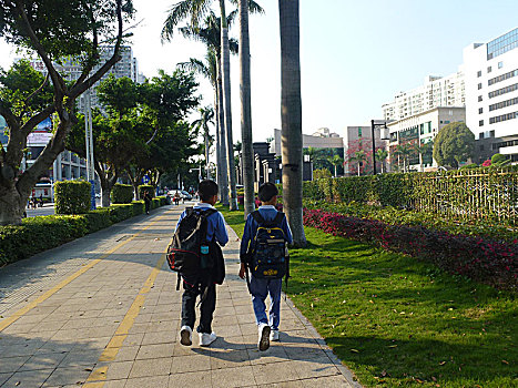 深圳小学生走在放学途中