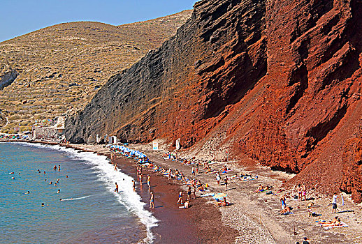 红色,海滩,锡拉岛,基克拉迪群岛,爱琴海岛屿,爱琴海,希腊