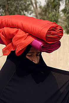 女人,小瓶,捆,彩色,布,头部,地区,巴格达,伊拉克
