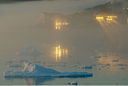 窗户,雾,迪斯科湾,格陵兰