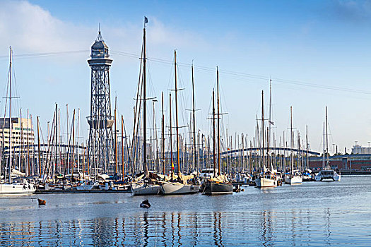 港口,巴塞罗那,西班牙,游艇,船,老,大,塔