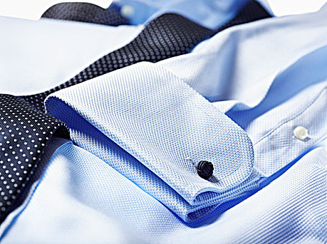 特写,袖口,蓝衬衫,领带,上方,棚拍