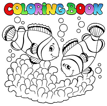 上色画册,两个,可爱,小丑,鱼