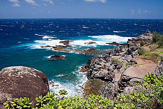 崎岖,西北地区,海岸,毛伊岛,夏威夷,蘑菇,形状,石头,远景