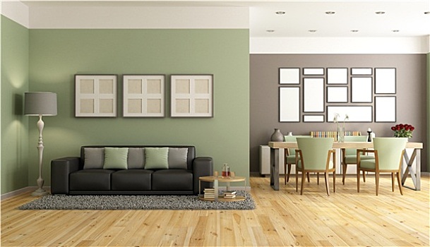 绿色,褐色,现代,休闲沙发