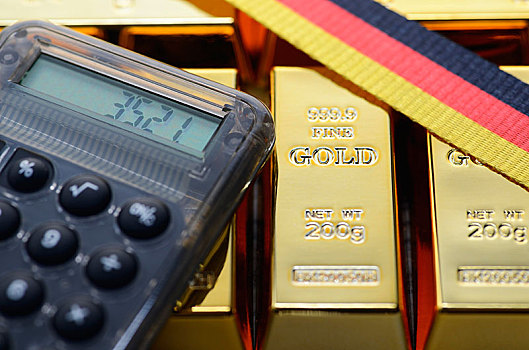 金色,握着,计算器,带,德国,国家,彩色,象征,存储