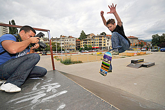 男人,照相,男孩,滑板,公园