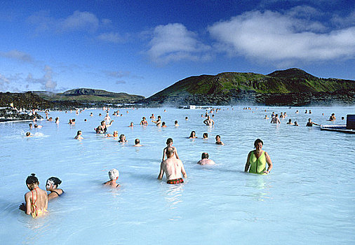 蓝色泻湖,地热,水疗,游泳池,白天,太阳,阳光,靠近,雷克雅未克,冰岛,欧洲,图像