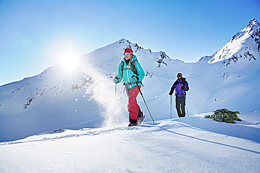 两个,滑雪,上升,提洛尔,奥地利,欧洲