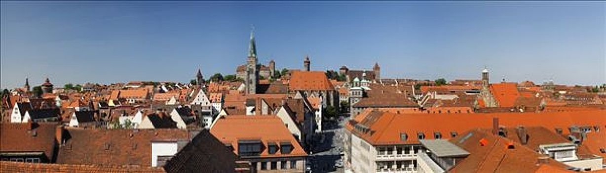 上方,屋顶,老城,纽伦堡,中间,弗兰克尼亚,巴伐利亚,德国,欧洲