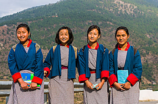 高兴,学生,制服,普那卡,不丹