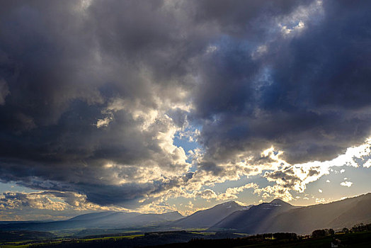 雷暴,乌云,上方,山,风景,靠近,沃州,瑞士,欧洲