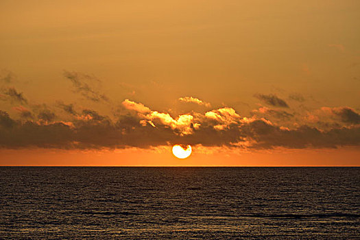 日落,上方,海洋,埃尔格尔奉,兰索罗特岛,加纳利群岛,西班牙,欧洲