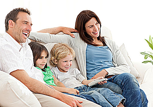 幸福之家,看电视,一起,沙发