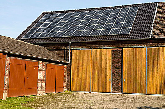 谷仓,屋顶,太阳能,区域,北莱茵威斯特伐利亚,德国,欧洲