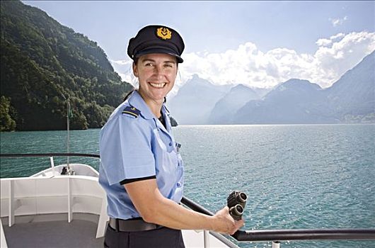 船长,乘客,船,琉森湖,瑞士,欧洲