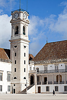 钟楼,院落,老,大学,可因布拉,贝拉,滨海,葡萄牙,第一