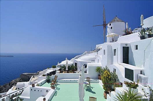 特色,建筑,风车,正面,蓝色海洋,锡拉岛,基克拉迪群岛,希腊,欧洲