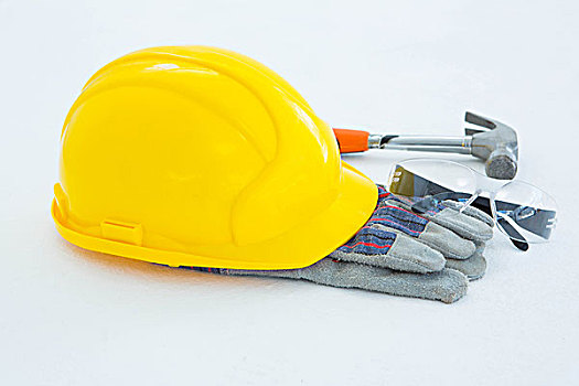 防护手套,锤子,眼镜,黄色,安全帽