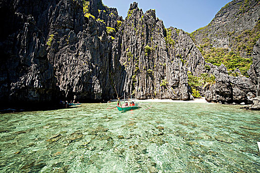 船,悬崖,海岸,岛屿,埃尔尼多,巴拉望岛,菲律宾,亚洲