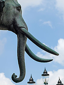雕塑,大象,獠牙,灯柱,背景,曼谷,泰国