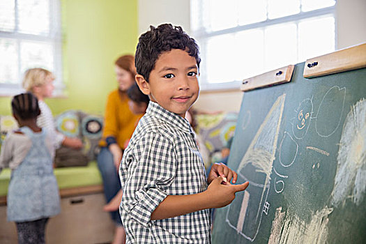 学生,绘画,黑板,教室