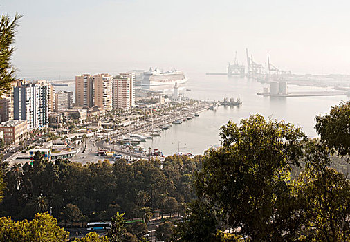 俯视图,马拉加,港口,西班牙