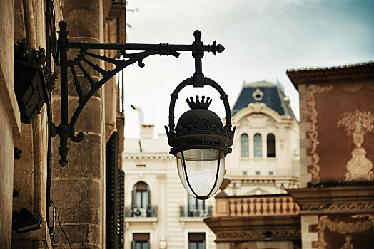 街道,风景,旧式,灯,巴塞罗那,西班牙