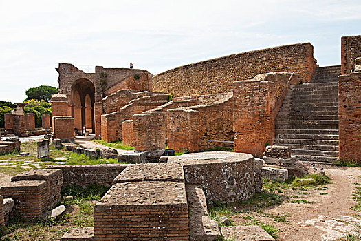 剧院,柱子,古老,罗马,港口,城镇,遗址,靠近