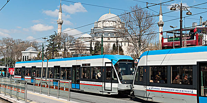 有轨电车,清真寺,背景,伊斯坦布尔,土耳其