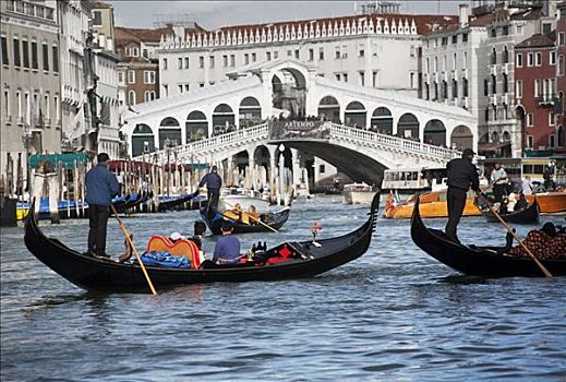 小船,运河,桥,背景,威尼斯,意大利