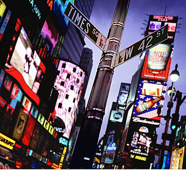 路标,霓虹灯,时代广场,纽约,美国