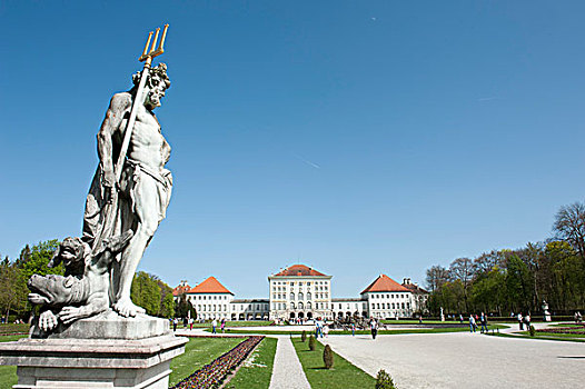 雕塑,冥府,脚,地面,城堡,宁芬堡,宫殿,夏天,住宅,朝代,慕尼黑,上巴伐利亚,德国,欧洲