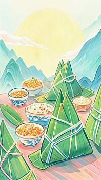 端午節(jié)粽子手繪插畫
