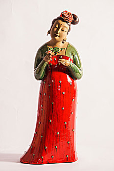 彩陶唐装仕女雕像