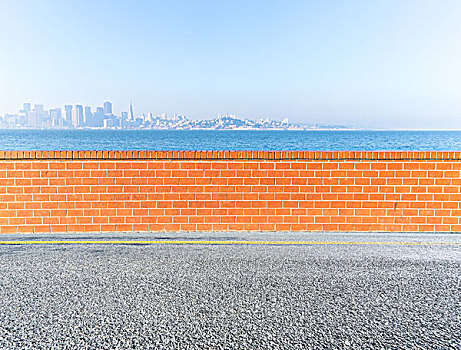 空路,砖墙,海洋,天际线,城市,旧金山