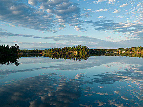 反射,云,水上,湖,木头,安大略省,加拿大