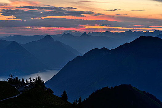 山,剪影,格罗塞尔,后面,瑞士,欧洲