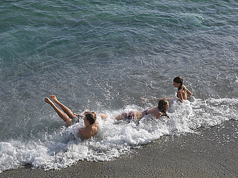玩,温和,海浪,地中海,意大利,利古里亚