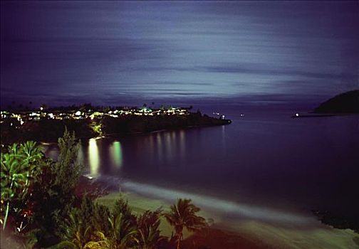 夏威夷,考艾岛,夜景,港口