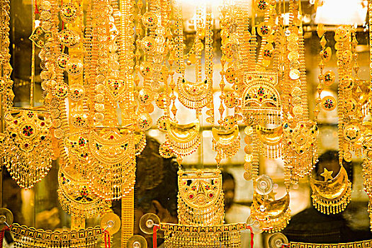 阿联酋,黄金市场,迪拜,橱窗,滴下,黄金,饰品