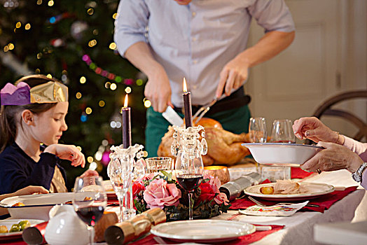 父亲,切割,圣诞节,土耳其,烛光晚餐,桌子