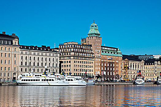 渡轮,新桥,湾,正面,酒店,斯德哥尔摩,瑞典,斯堪的纳维亚,欧洲
